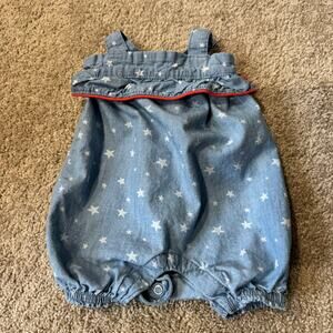 Way to Celebrate! Patriotic Blue Denim Jean Jumper Stars Baby Girl 0-3 Months